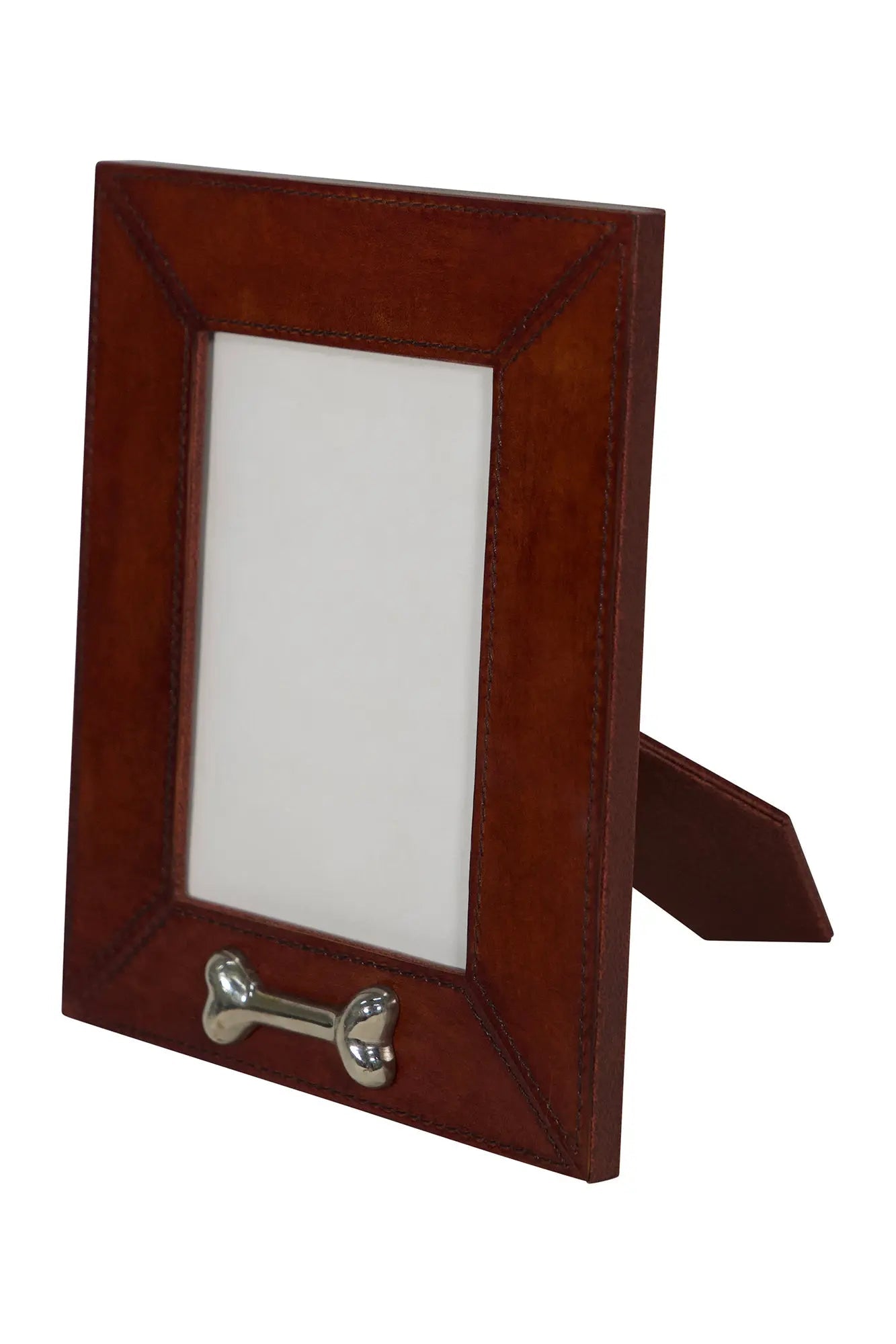 Leather Pet Picture Frame with Silver Bone Accent