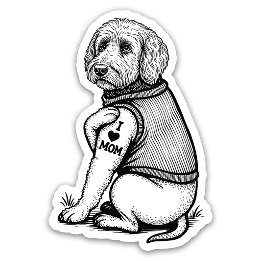 Goldendoodle I Love Mom Tattoo Dog Sticker