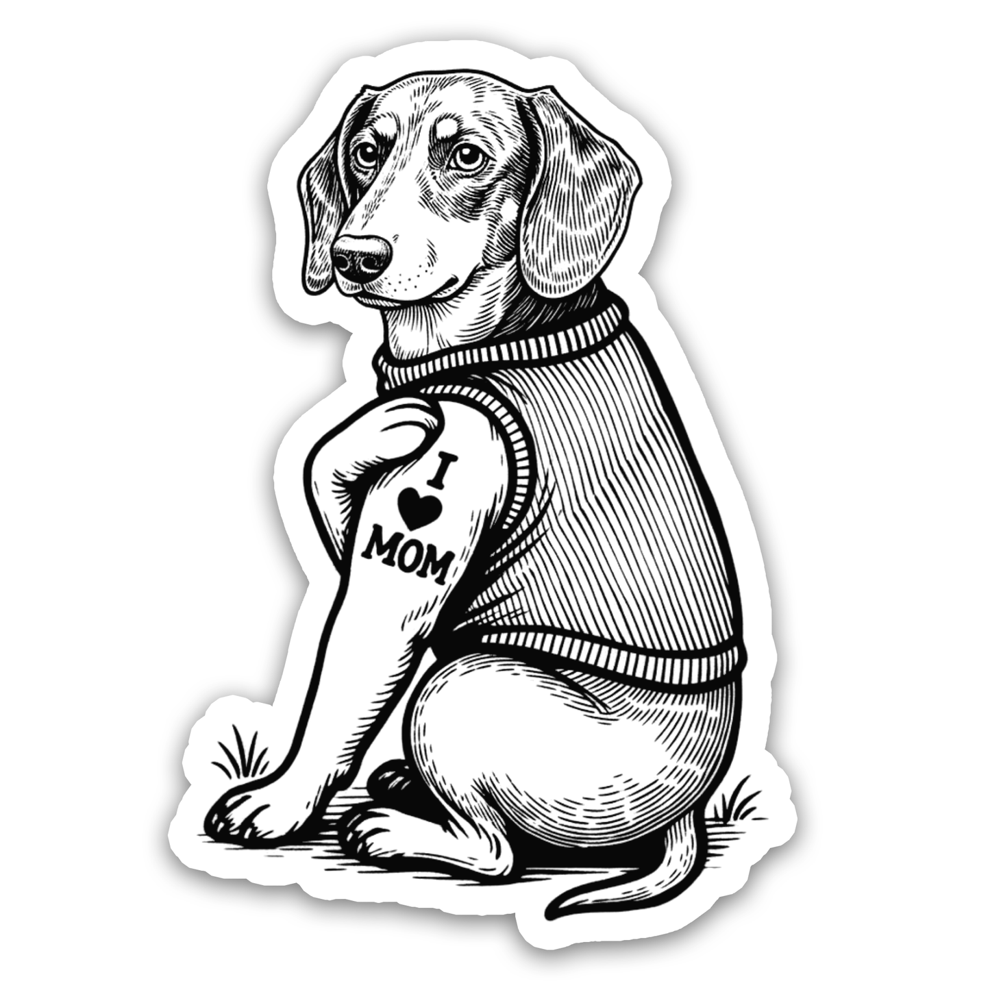 Dachshund I Love Mom Tattoo Dog Sticker