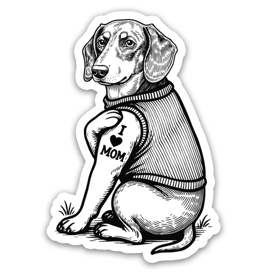 Dachshund I Love Mom Tattoo Dog Sticker