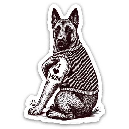 Belgian Malinois I Love Mom Tattoo Dog Sticker
