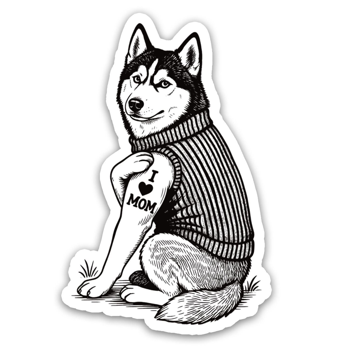 Husky I Love Mom Tattoo Dog Sticker