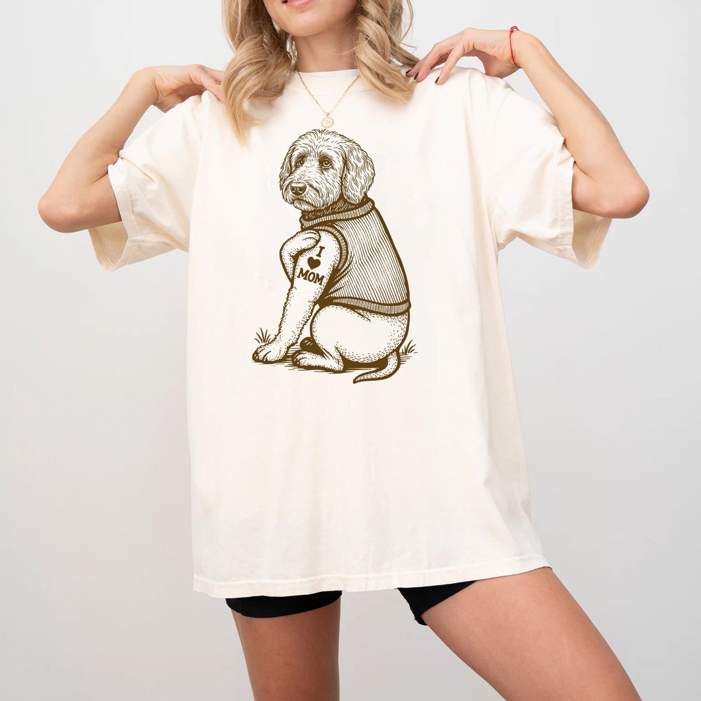 Goldendoodle I Love Mom Tattoo Graphic Tee