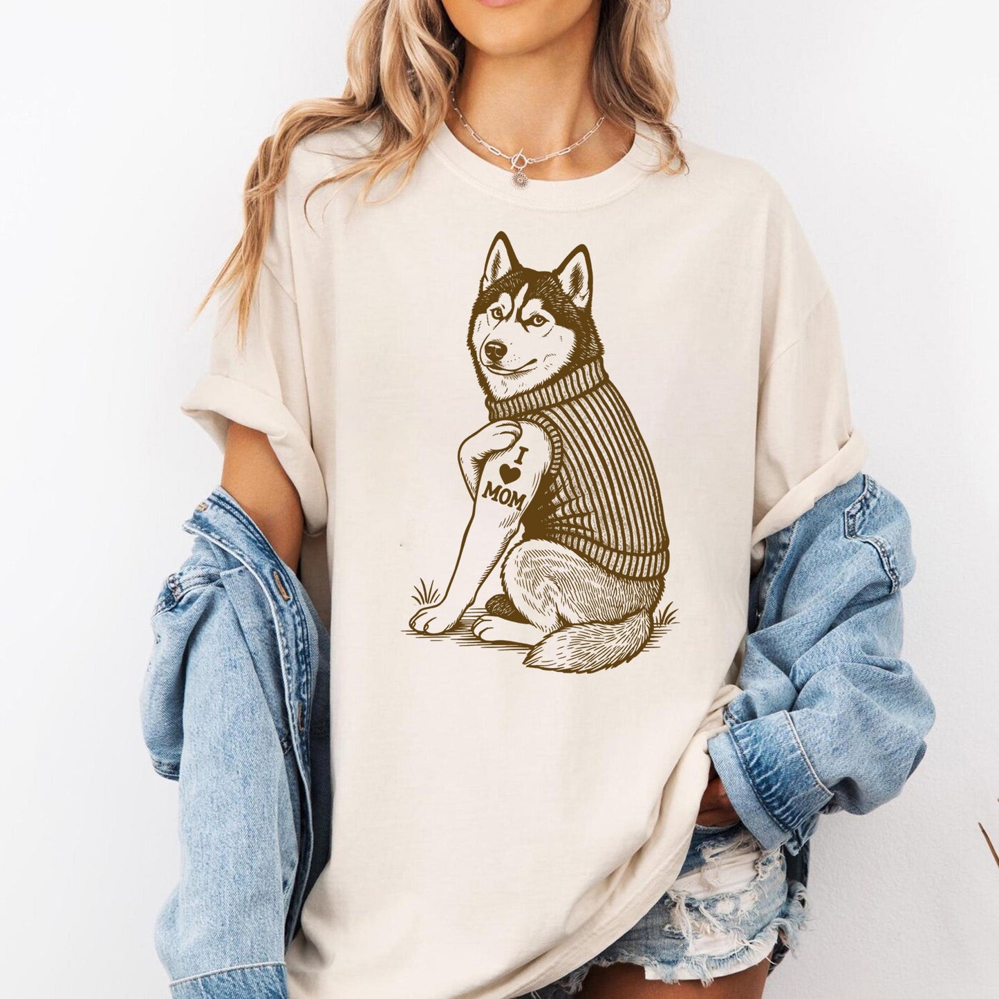Siberian Husky I Love Mom Tattoo Graphic Tee