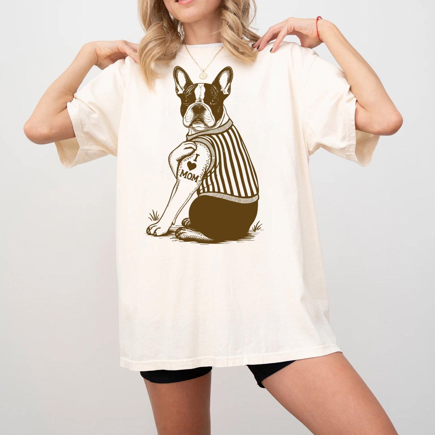 French Bulldog I Love Mom Tattoo Graphic Tee