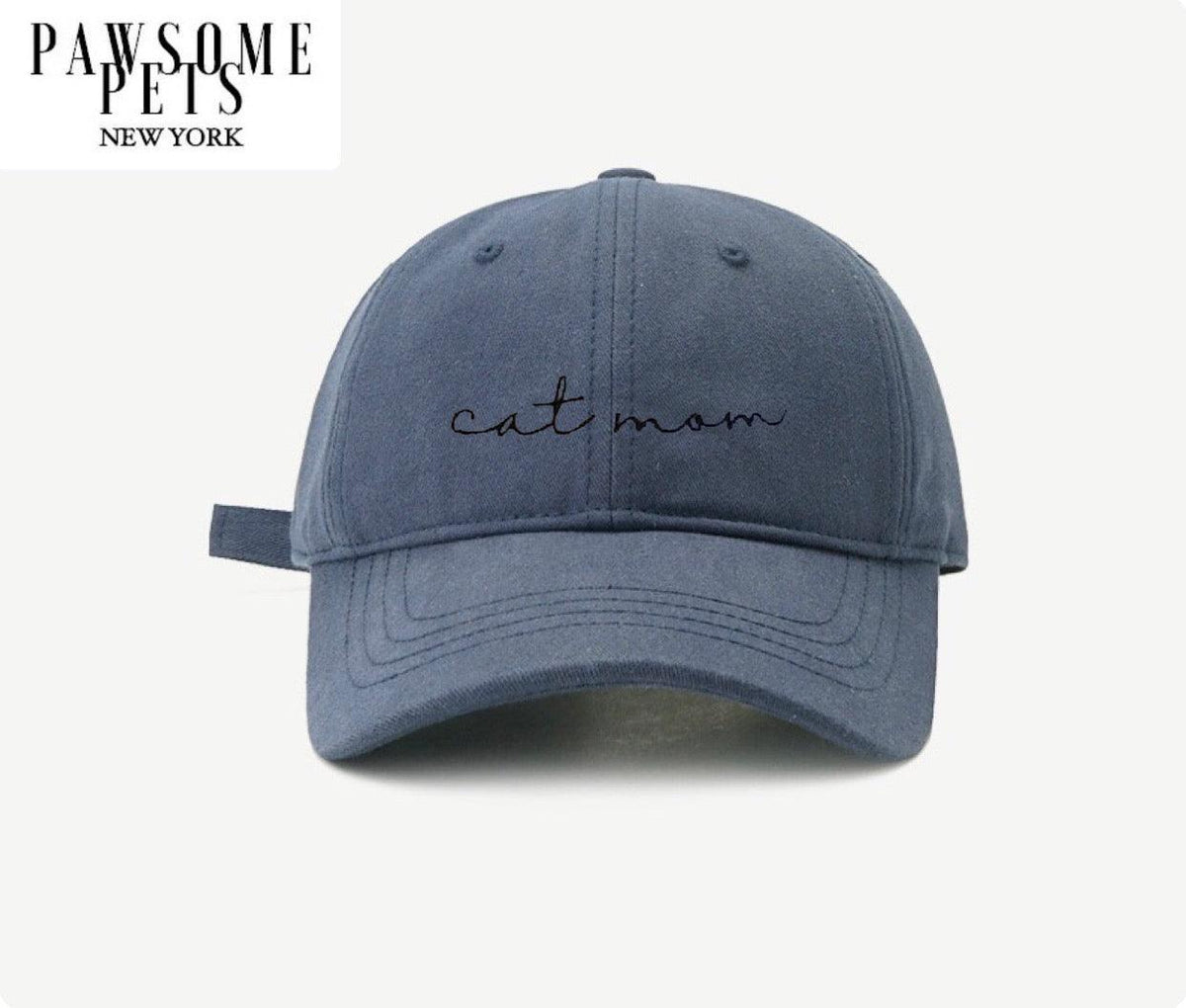 Cat Mom Embroidered Baseball Cap in Navy Blue