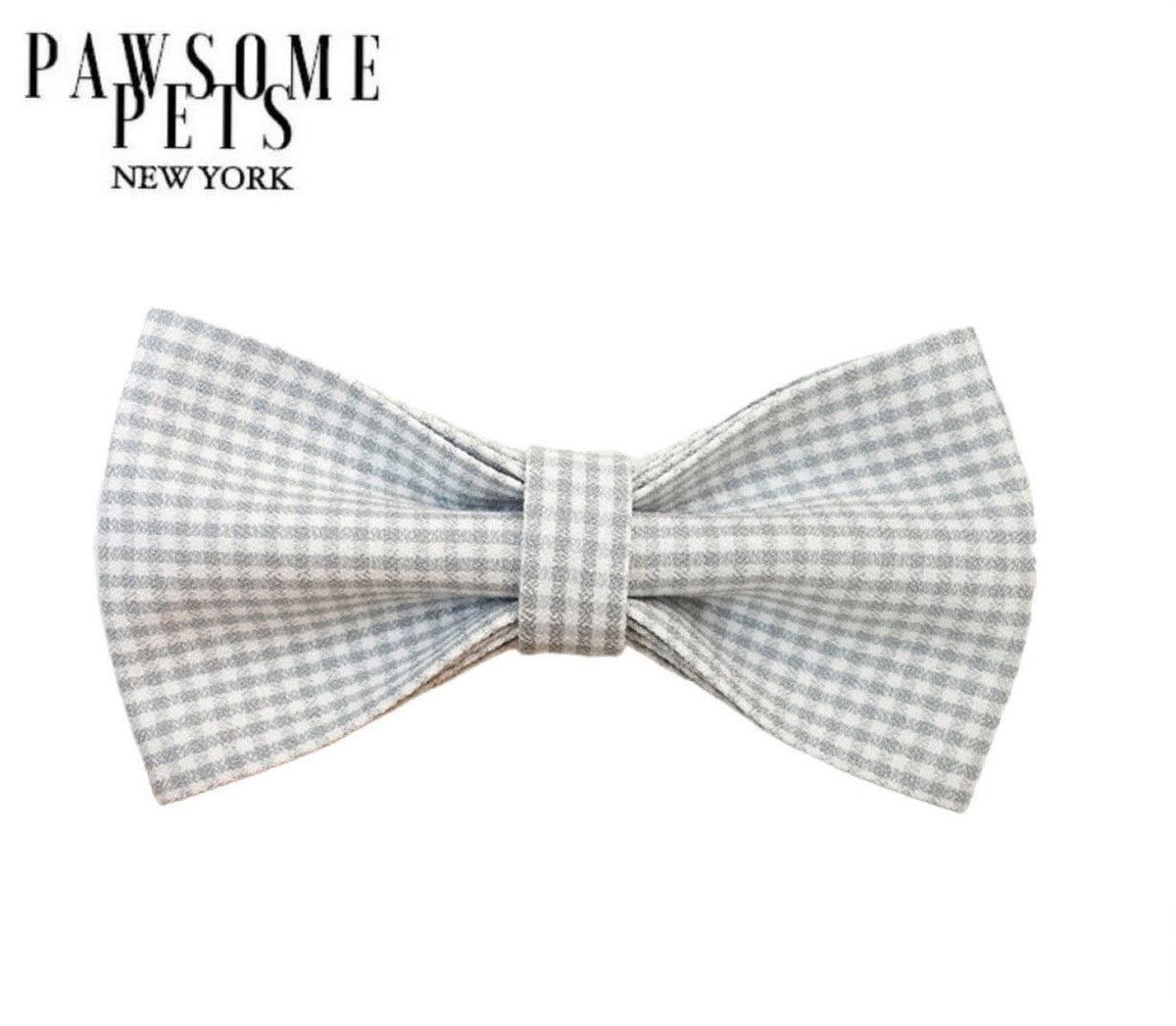 Grey Plaid Cotton Dog Bow Tie