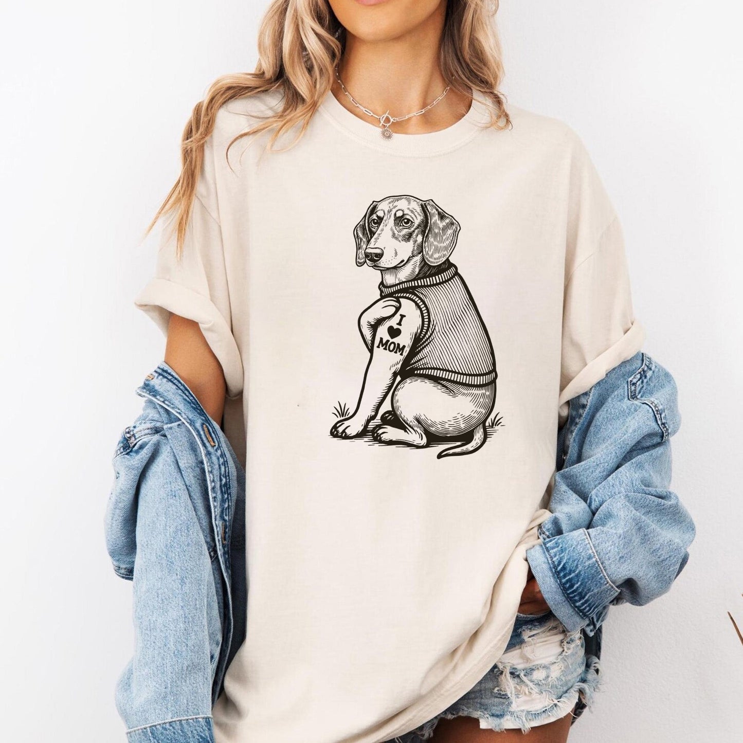 Dachshund I Love Mom Tattoo Graphic Tee