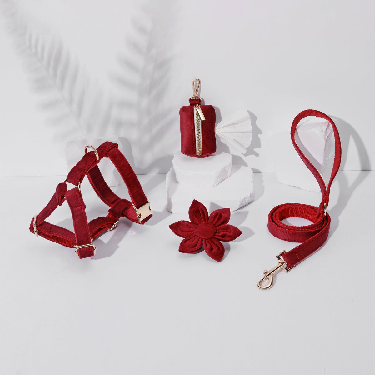 Burgundy Floral Dog Walking Set