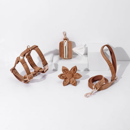 Brown Floral Dog Walking Set