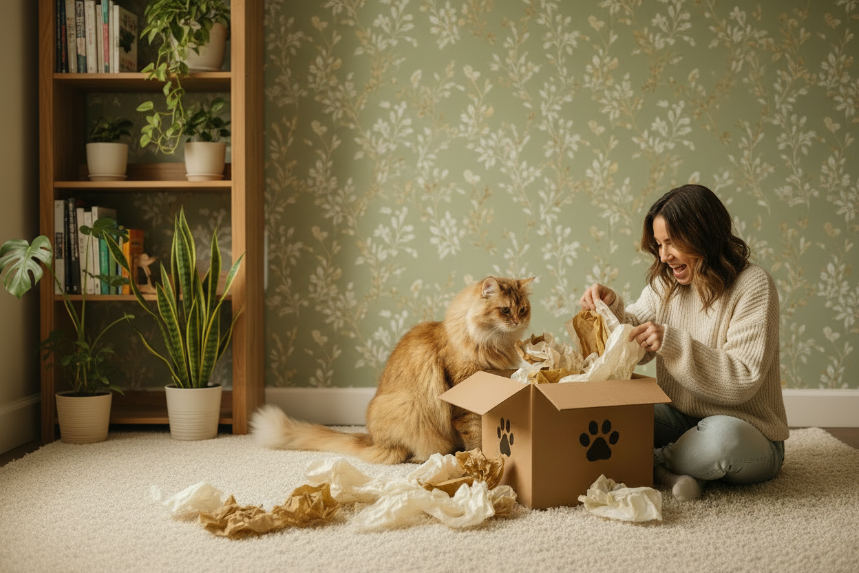 Cat Unboxing Cozy Background