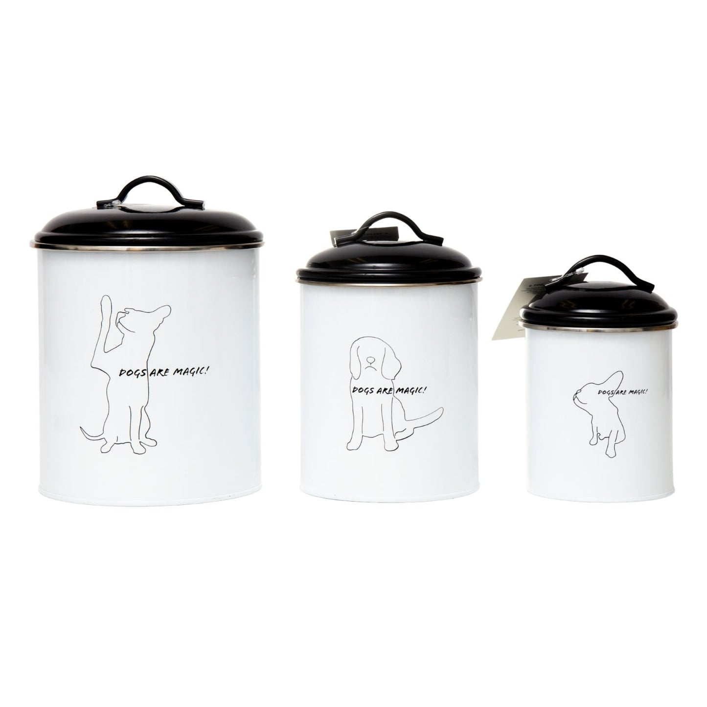 Country Living Set of 3 Pet Treat Storage Canisters Black and White