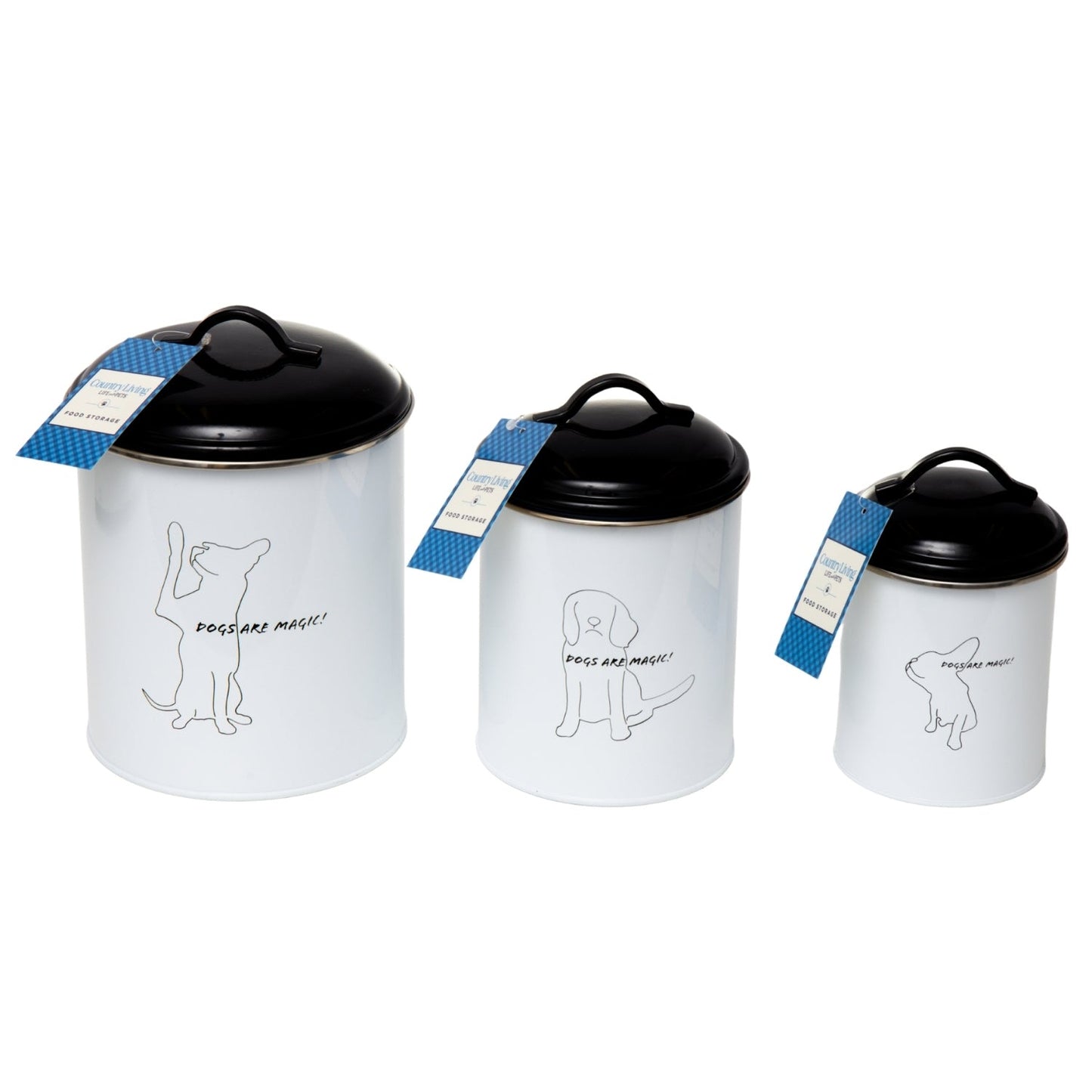 Country Living Set of 3 Pet Treat Storage Canisters Black and White