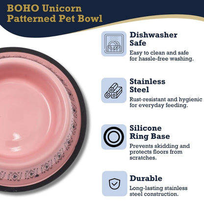 Boho Unicorn Stainless Steel Dog Bowl 24oz