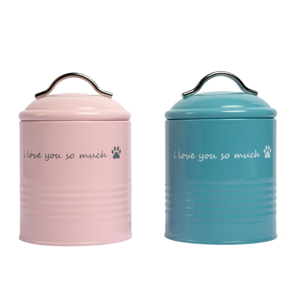 I Love You So Much Dog Treat Canister Gift Set Pink and Blue