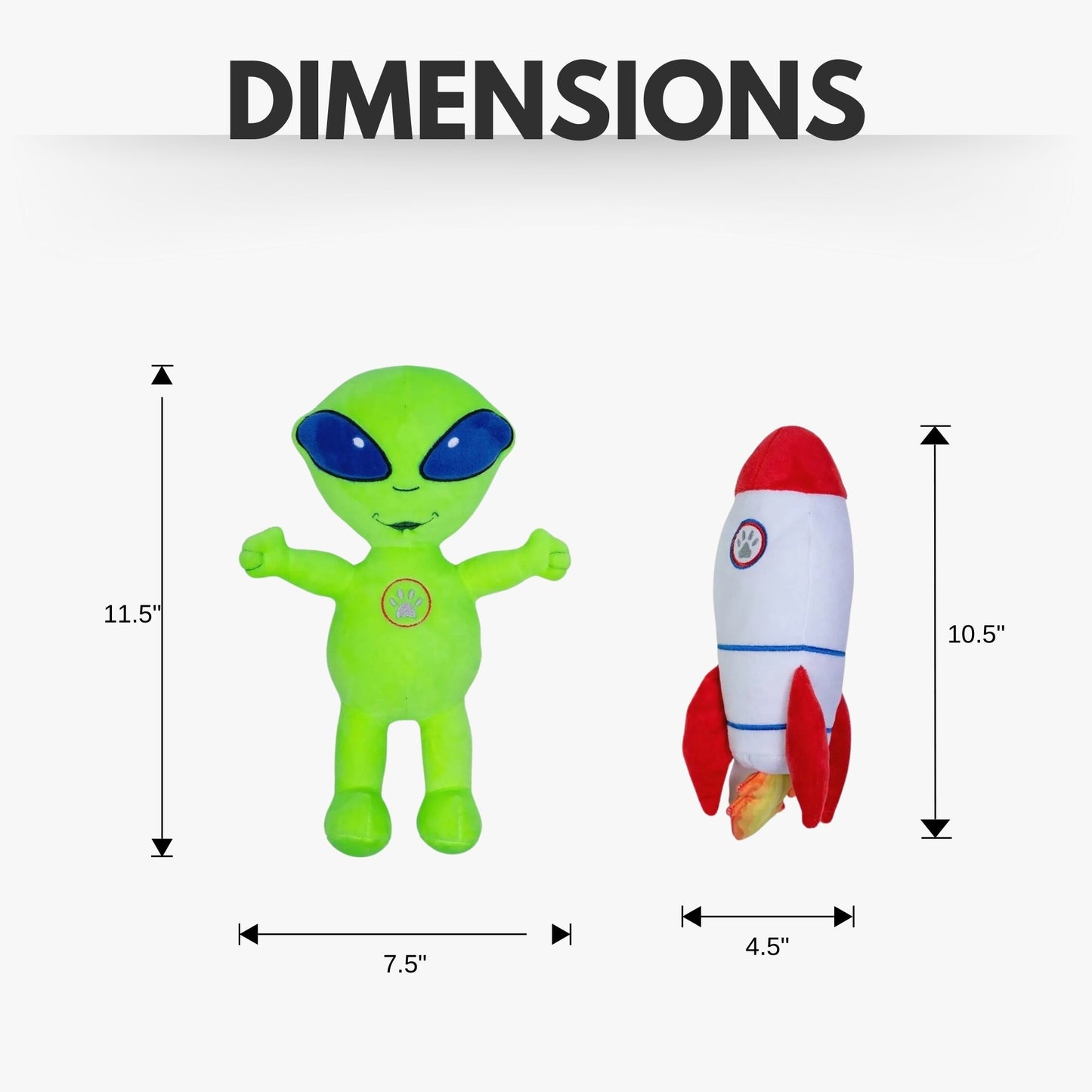 Space Alien and Rocket Plush Dog Toy