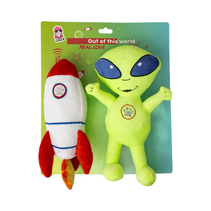 Space Alien and Rocket Plush Dog Toy
