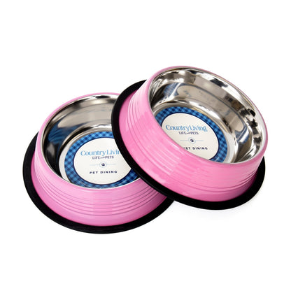 Country Living Ribbed Non-Slip Pet Bowls Carnation Pink