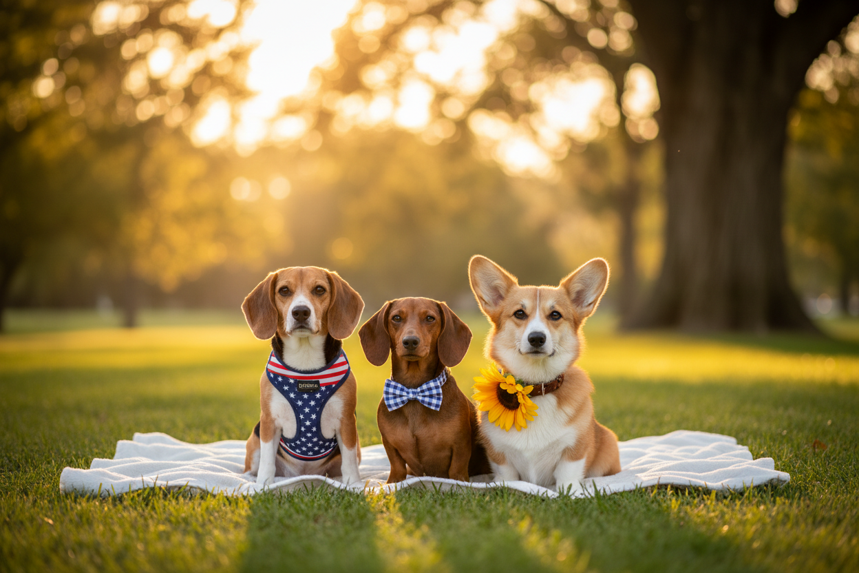 Three Dogs with Accessories